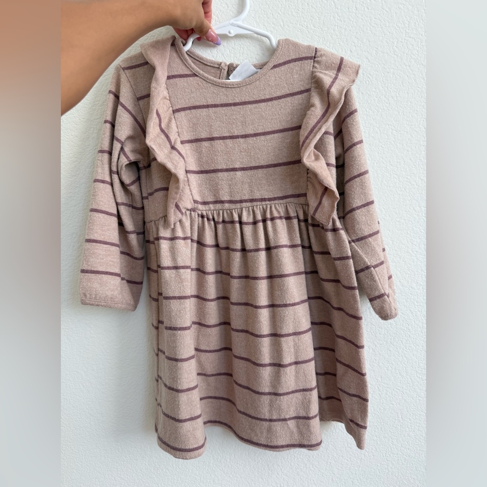 Zara toddler girl dress size 4 , tan with light maroon / purple lines
